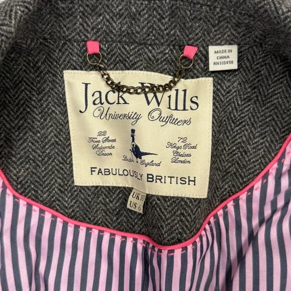 Jack Wills Tailored Blazer Herringbone Gray Wool Three Button Front Size 6 - Picture 11 of 12